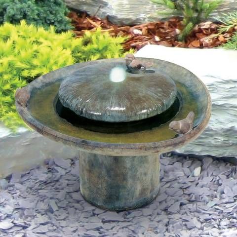 Birds of a Feather 18" Modern Bubbler Fountain with Light | LampsPlus.com