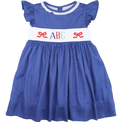 Navy Pique Smocked ABC Eyelet Dress - Shipping Late July | Cecil and Lou
