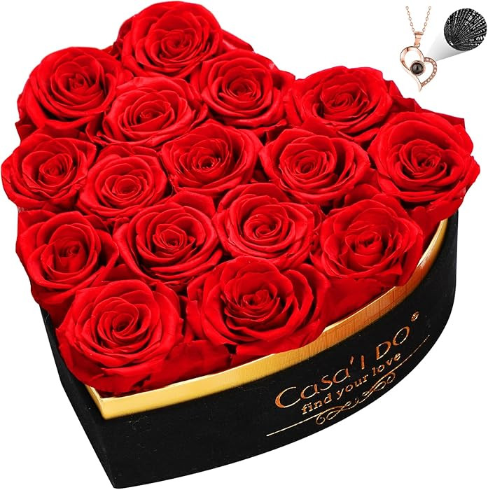 Preserved Roses Flowers for Delivery 16 Pcs, Forever Flores in Heart Box with Necklace, Eternal R... | Amazon (US)