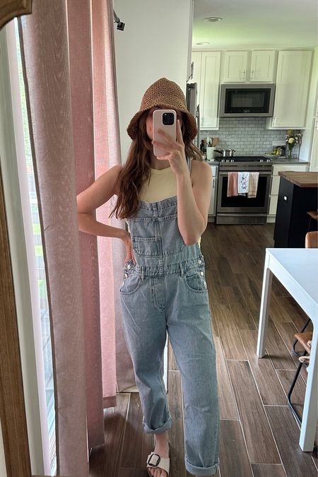wearing a small in tank and overalls! could size down if  in between sizes or prefer a slimmer fit 

Spring outfit, mom outfit, summer outfit 

#LTKSeasonal