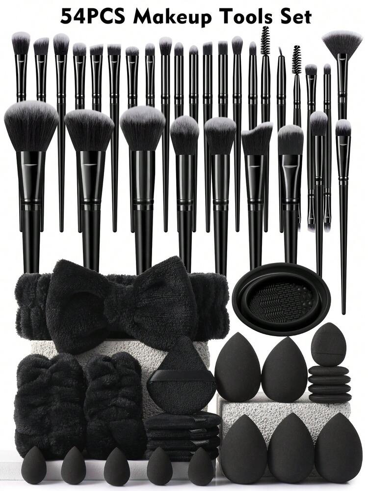 (Black)30PCS Makeup Brush Sets Premium Synthetic Hair Eyeshadow Blending Brush Sets Cosmetics Tools+24PCS Makeup Tools Set,Travel,Travel Essential,Valentine's Day,Cheap,Travel Makeup Brush,Gifts For Women,Makeup Artist,Professional Complete Makeup Kit | SHEIN