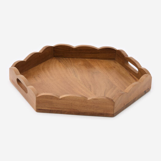 Wooden Scalloped Hexagonal Tray 40x40cm | TK Maxx