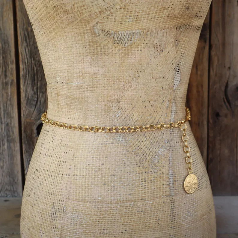 70s 80s Gold Tone Chain Coin Dangle Belt | Medallion Coin Dangle Chain Waist Belt | Statement Bel... | Etsy (US)