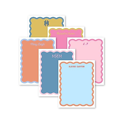 Preppy Jones Personalized Monogram Scallop Wave Border with Fill Notepad, colorful stationary, pe... | Amazon (US)