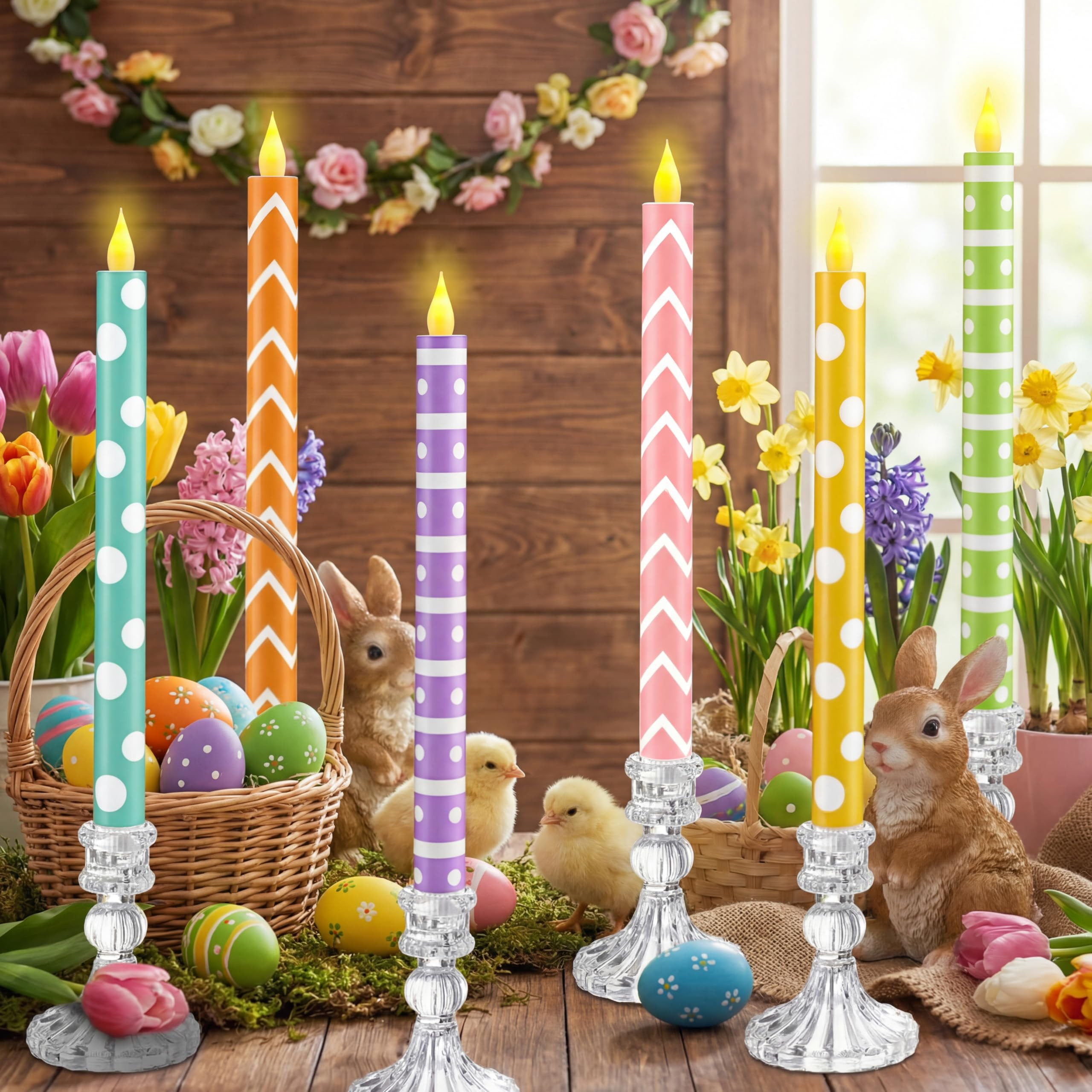 Honoson 6 Pcs Easter Flameless Taper Candles 10.6 Inch Colorful Candles Battery Operated LED Cand... | Amazon (US)