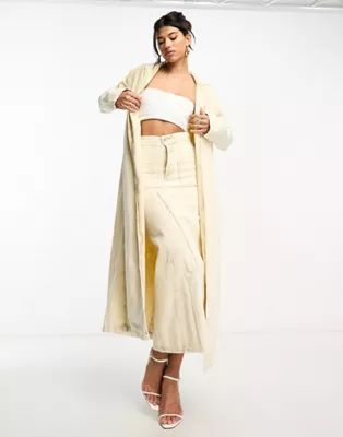 Kyo The Brand denim belted trench coat and maxi skirt set in washed sand | ASOS (Global)