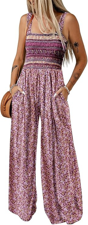 Dokotoo Women's Casual Loose Overalls Jumpsuits One Piece Sleeveless Printed Wide Leg Long Pant R... | Amazon (US)