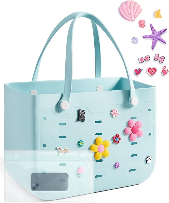 BAGSMART Beach Bag for Women, Water-resistant Rubber Tote Bag, Sandproof Vacation Essentials for ... | Amazon (US)