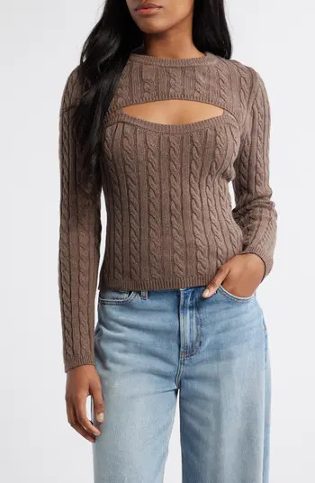 Cable Crewneck Cutout Sweater | Nordstrom