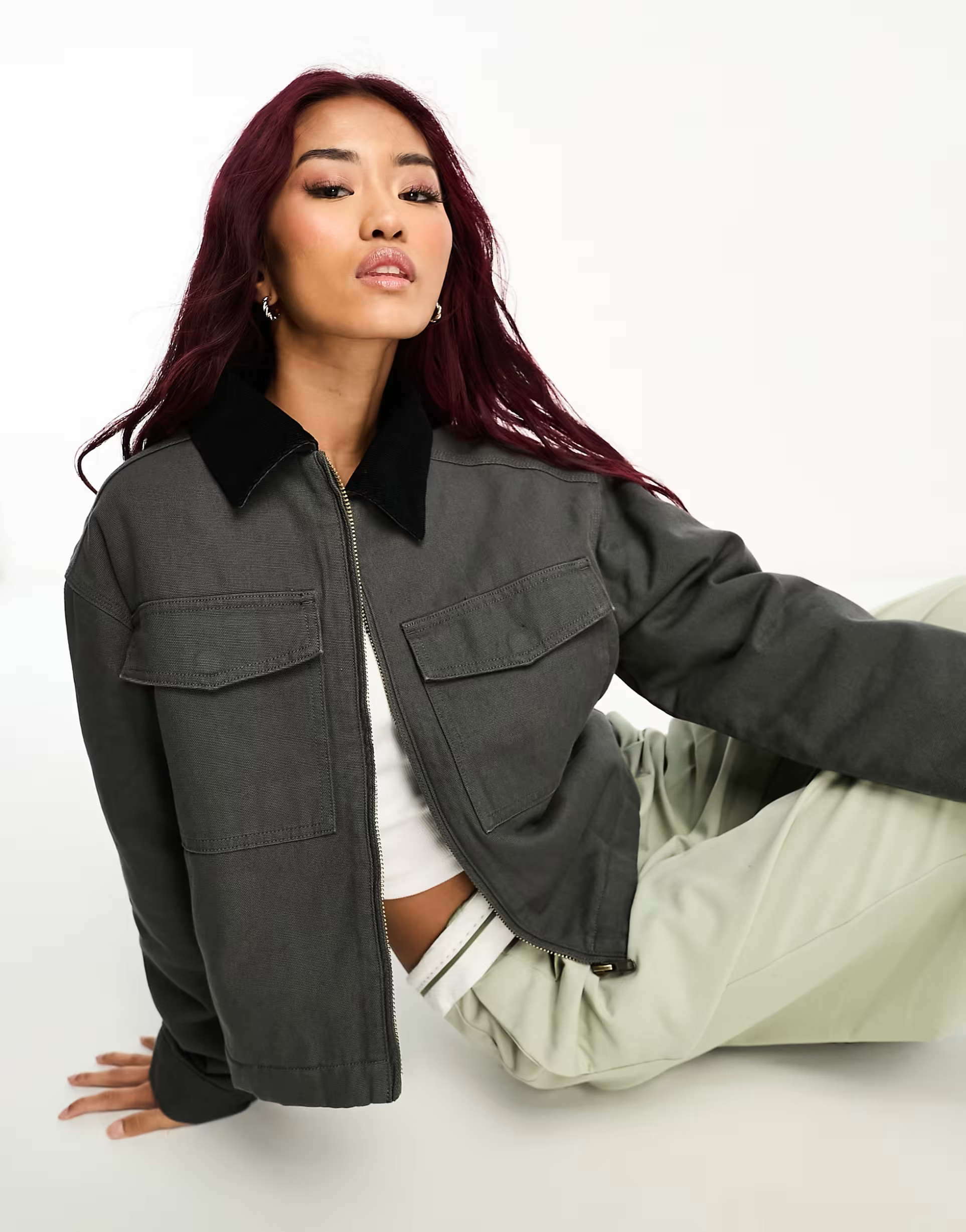 ASOS DESIGN cropped canvas jacket in charcoal | ASOS (Global)