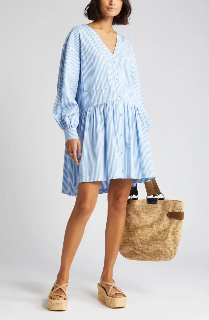 Stripe Long Sleeve Cotton Poplin Dress | Nordstrom