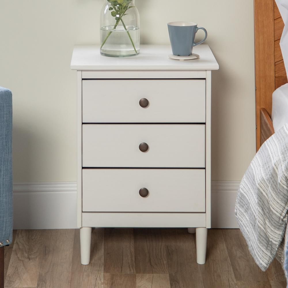 Walker Edison Furniture Company Classic Mid Century Modern 3-Drawer White Solid Wood Nightstand H... | The Home Depot