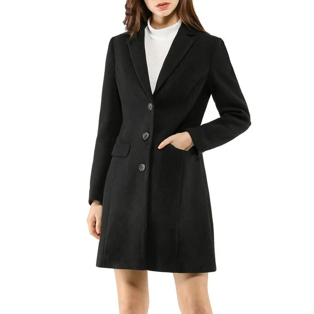 Unique Bargains Women's Notched Lapel Single Breasted Outwear Long Coat - Walmart.com | Walmart (US)