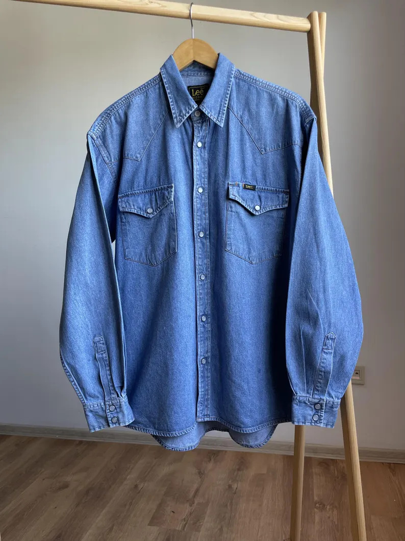 Lee Vintage 90's Denim Snap Button Western Shirt Size M - Etsy | Etsy (US)