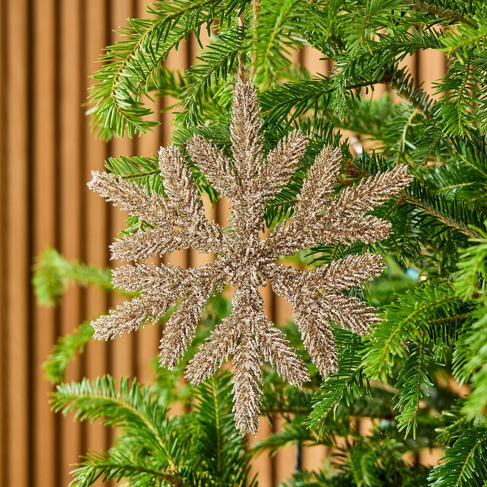 Gold Fluffy Glitter Snowflake Ornament | West Elm (US)