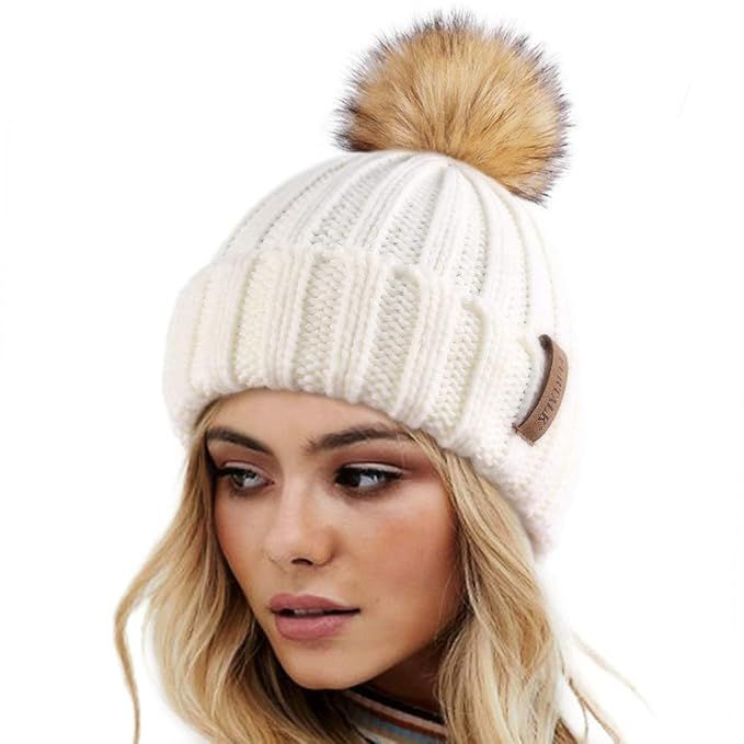 FURTALK Womens Winter Knitted Beanie Hat with Faux Fur Pom Warm Knit Skull Cap Beanie for Women | Amazon (US)