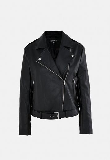 Black Faux Leather Boxy Biker Jacket | Missguided (US & CA)