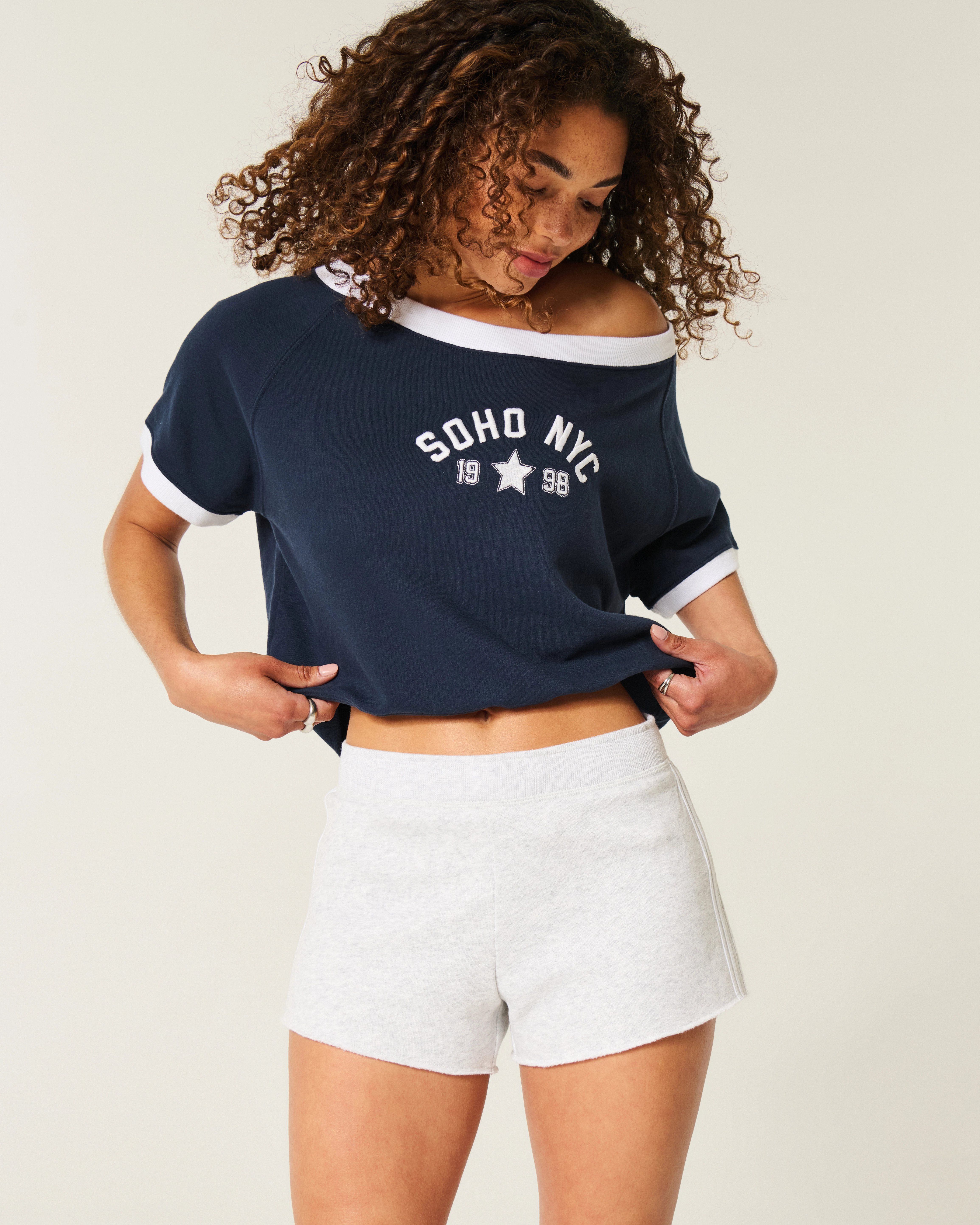 Side Stripe Fleece Mini Shorts | Hollister (US)