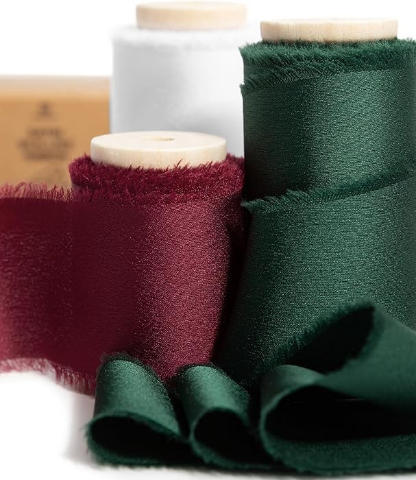 Vitalizart Silk Satin Ribbon 1-1/2 Inch x 15 Yard Christmas Ribbon Wooden Spool Handmade Frayed R... | Amazon (US)