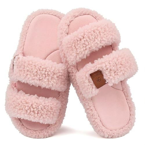 Youecci Girls Fuzzy Slippers-Soft Open Toe Slippers with Memory Foam & Arch Support, Dual-Strap Warm Comfy Home Slides Indoor House Shoes(Pink,11 Little Kid) | Amazon (US)
