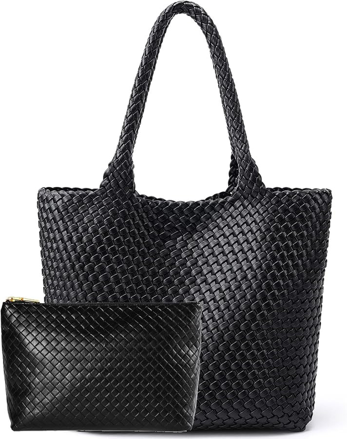 Woven Leather Handbags Large Woven Tote Bag for Women Fashion Woven Purse Vegan Leather Tote | Amazon (US)