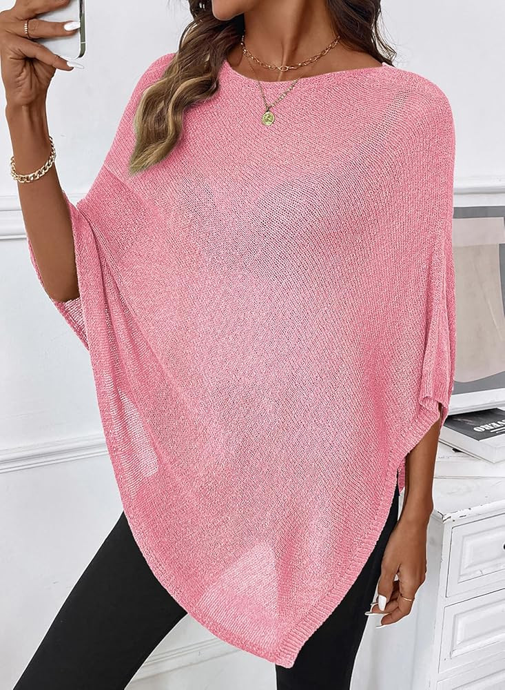 SHEWIN Womens Sheer Knit Poncho Crochet Summer Tops See Through Mesh Spring Sweaters Beach Cover ... | Amazon (US)