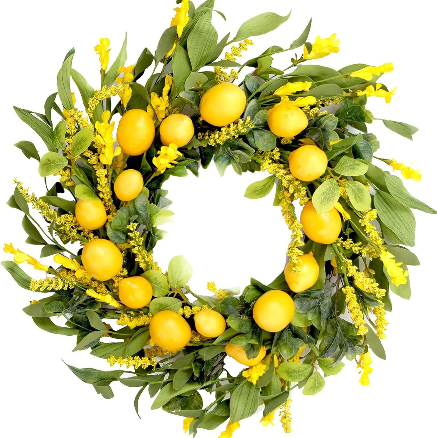 20 inch Artificial Lemon Wreath Spring Summer Fruit Wreath with Yellow Lemon and Artificial Green... | Amazon (US)