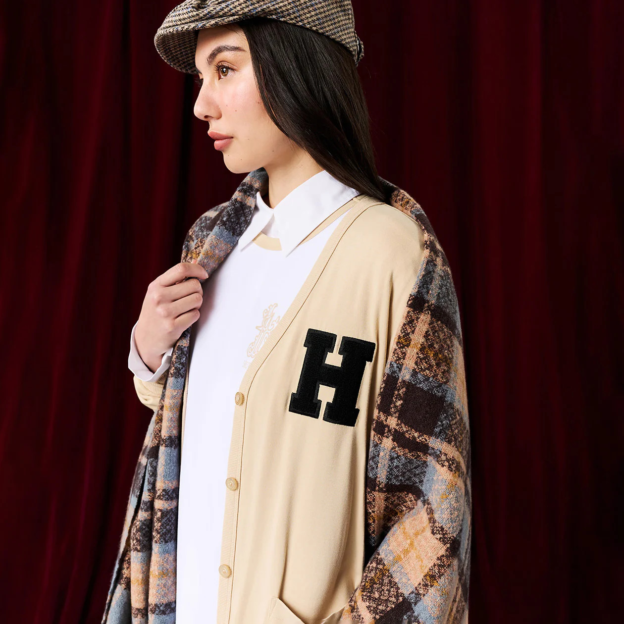 Harry Potter Beige Patch Hufflepuff Varsity League Women's French Terry Varsity Cardigan | Posh P... | Posh Peanut