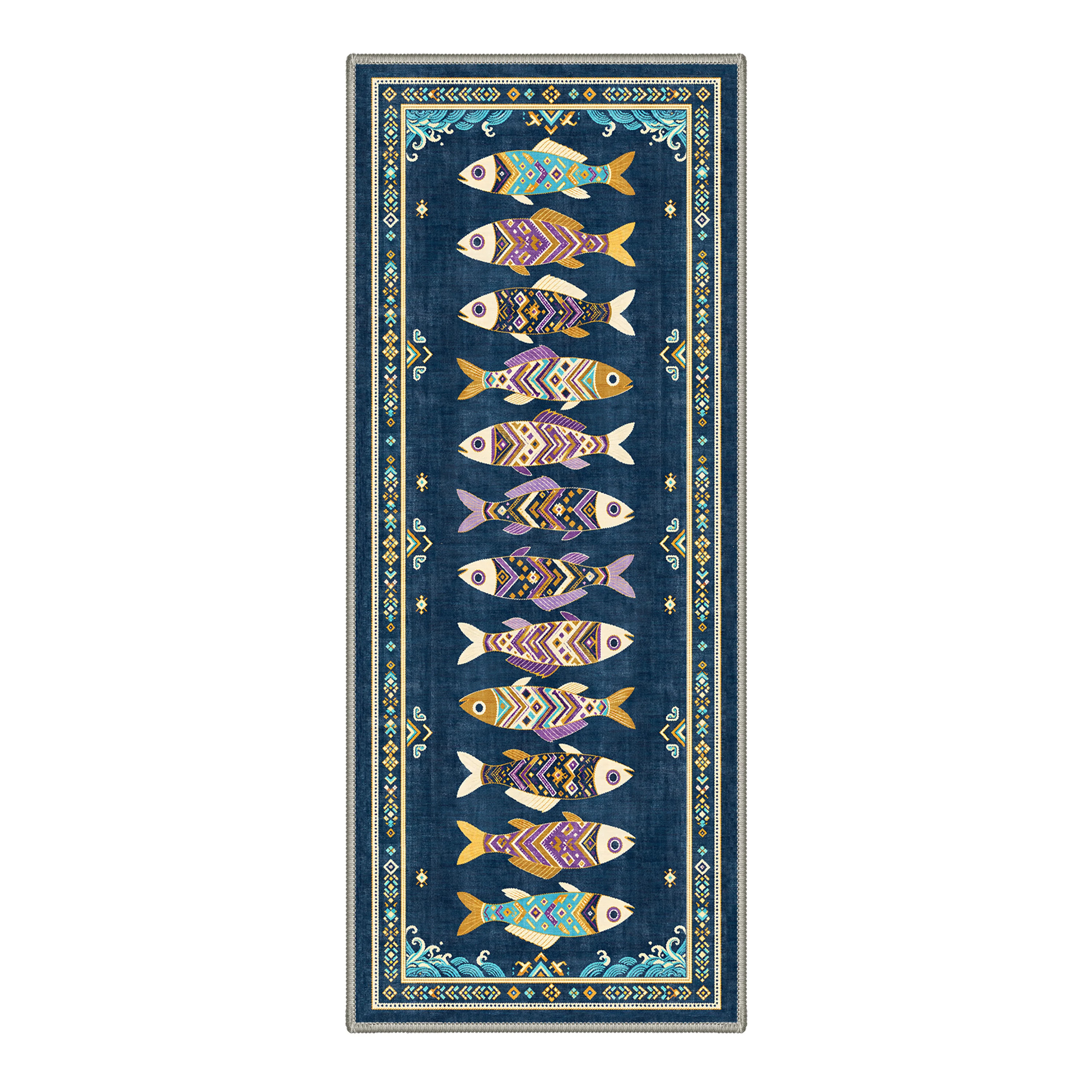 Soleil Geometric Machine Washable Blue Indoor Area Rug with Non-Slip Backing | Wayfair North America