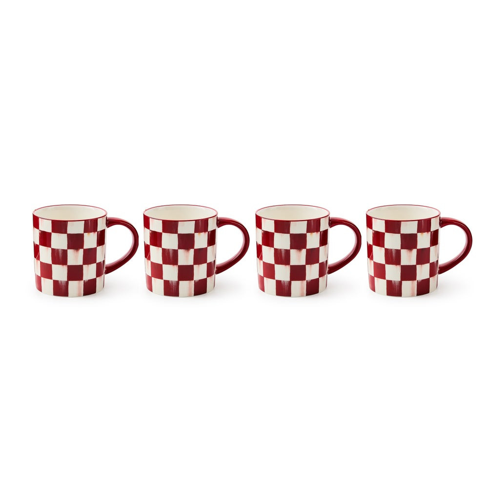Cherry Check Mugs, Set of 4 | MacKenzie-Childs