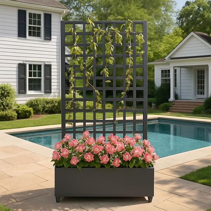 Metal Planter Box with Diamond Trellis, 72"X47" Galvanized Raised Garden Bed on Locking Wheels, D... | Amazon (US)