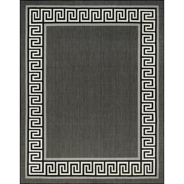 Transitional 8x10 Area Rug (7'10'' x 10'2'') Greek Key Black, Cream Indoor Outdoor Rectangle Easy... | Walmart (US)