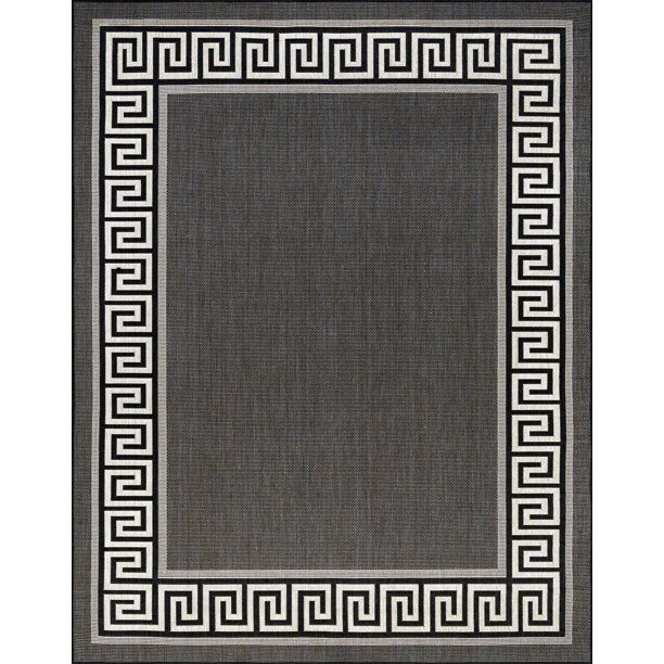 Transitional 8x10 Area Rug (7'10'' x 10'2'') Greek Key Black, Cream Indoor Outdoor Rectangle Easy... | Walmart (US)