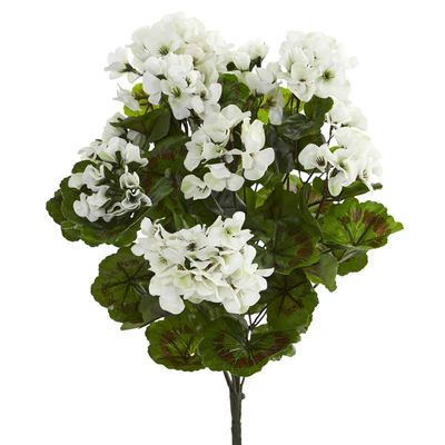 Artificial Red Geraniums Bush UV Resistant (Set of 3) | Nearly Natural