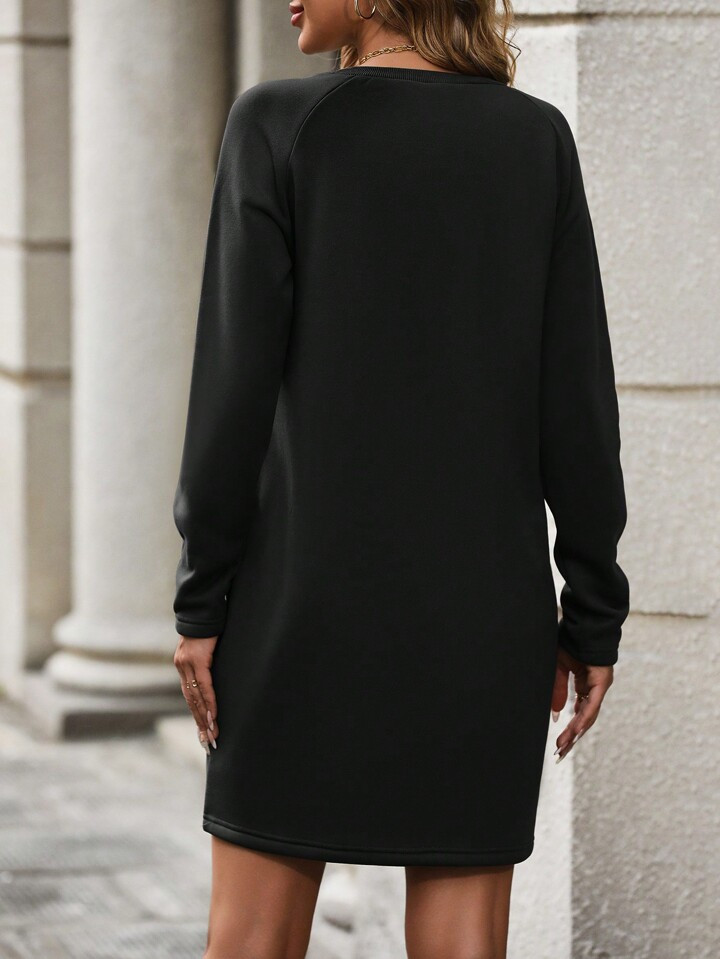 SHEIN LUNE 3d Floral Heart Pattern Round Neck Long Sleeve Dress | SHEIN