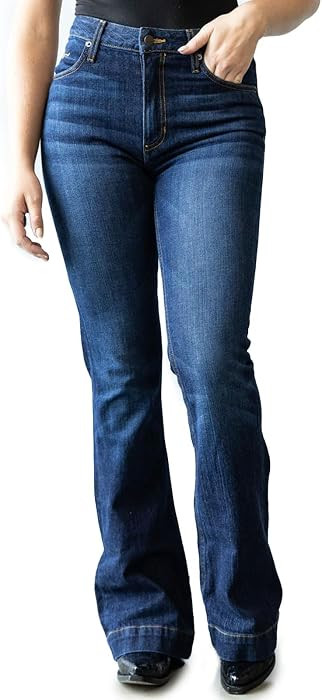 Kimes Ranch Women's Jennifer Ultra-High Rise Wide Flare Dark Wash Jeans | Amazon (US)
