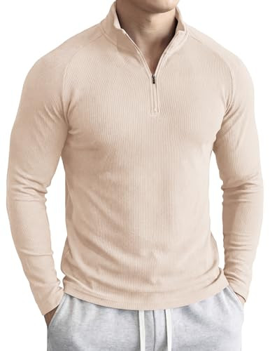 JMIERR Mens Quarter Zip Shirt Slim Fit Ribbed Soft Athletic Pullover Casual Long Sleeve Workout S... | Amazon (US)