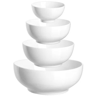 4-Piece Mixing Bowl Set | 4/6/7/9 Inch White Ceramic Nesting Bowls | Wayfair North America