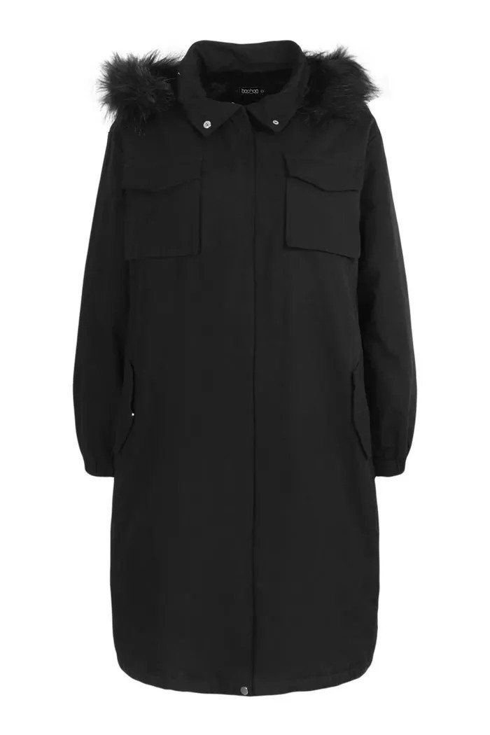 Plus Longline Faux Fur Trim Parka Coat | boohoo (US & Canada)