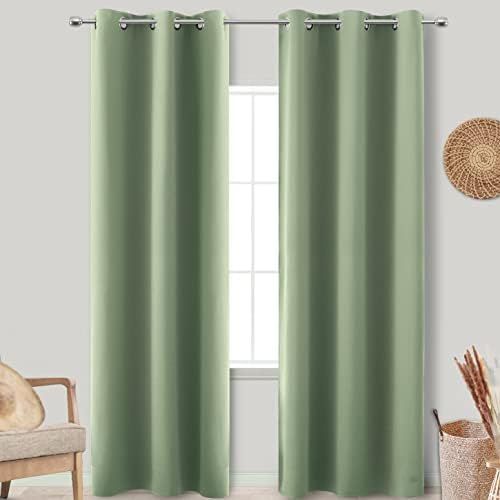 Green Blackout Curtains 96 Inches Long for Living Room Dining 2 Panels,Thermal Neutral Room Decor Ae | Amazon (US)