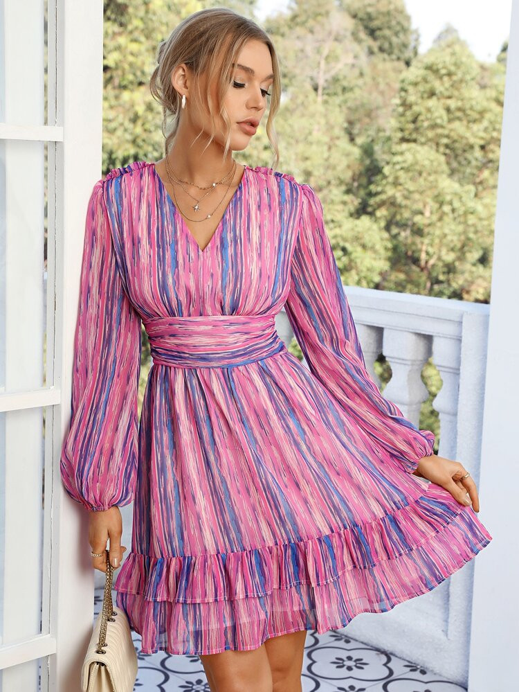 SHEIN Unity Lantern Sleeve Ruffle Hem Dress | SHEIN