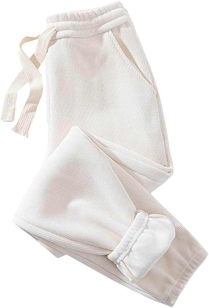 Flygo Women's Fleece Lined Sweatpants Corduroy Cinch Bottom Joggers Winter Pants | Amazon (US)