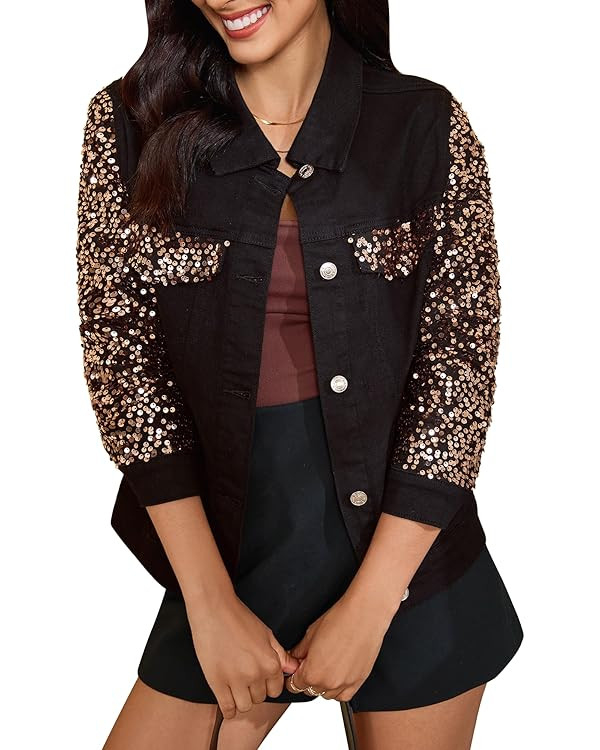 luvamia Sequin Jackets Women Jean Long Sleeves Trendy Sparkly Night Out Party Concert Stretchy De... | Amazon (US)