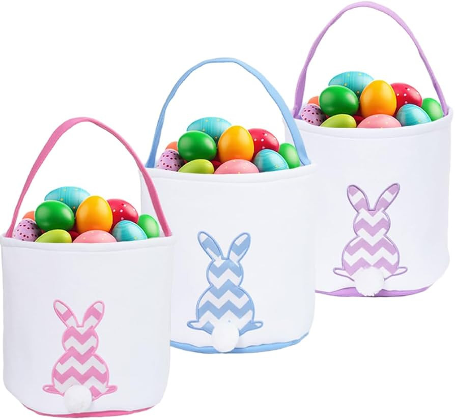 3 PCS Easter Bunny Basket - Canvas Cotton Easter Eggs Basket for Kids - Perfect for Girls & Boys ... | Amazon (US)