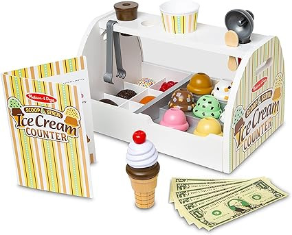 Melissa & Doug Wooden Scoop and Serve Ice Cream Counter (28 pcs) - Play Food and Accessories - Pr... | Amazon (US)