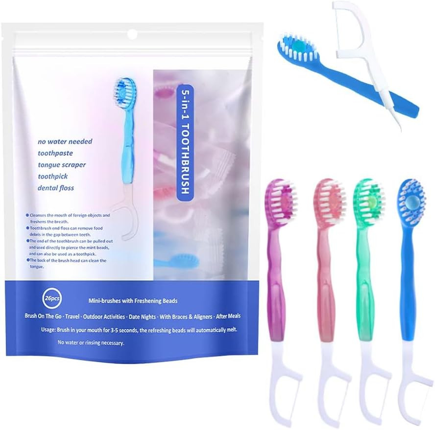 5 in 1 Mini Toothbrush, Disposable Mini Toothbrushes with Toothpaste, 26 PCS Travel Toothbrush Se... | Amazon (US)