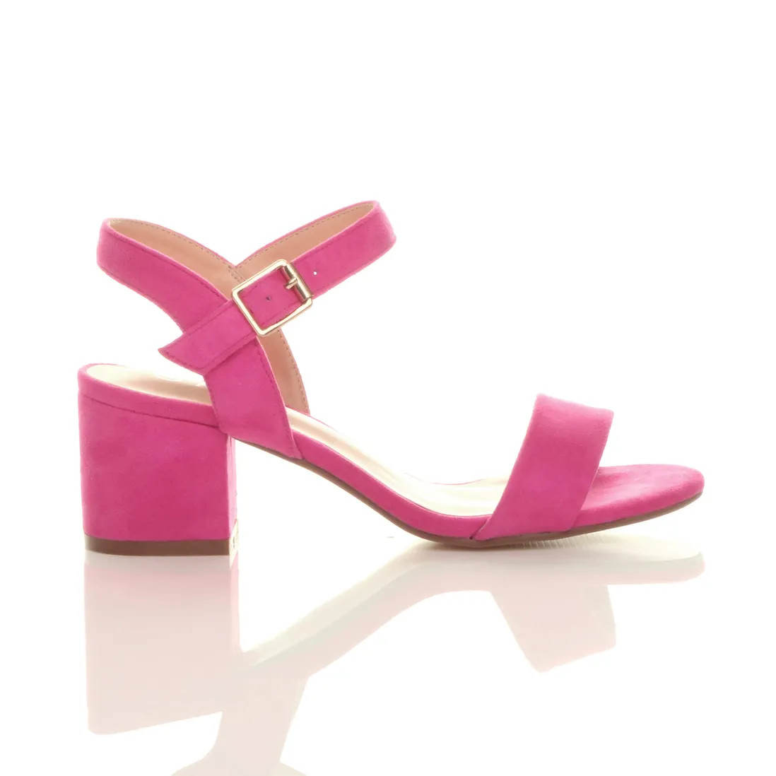 Heels | Mid Block Heel Ankle Strap Faux Suede Heeled Sandals | AJVANI | Debenhams UK