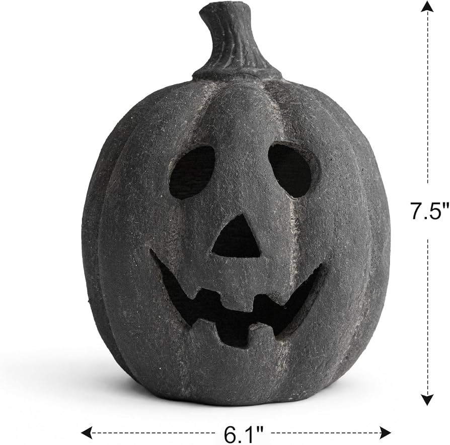 Halloween Decorations - Fall Decor - 7.5"H Black Handmade Terracotta Jack O Lantern Pumpkin for O... | Amazon (US)
