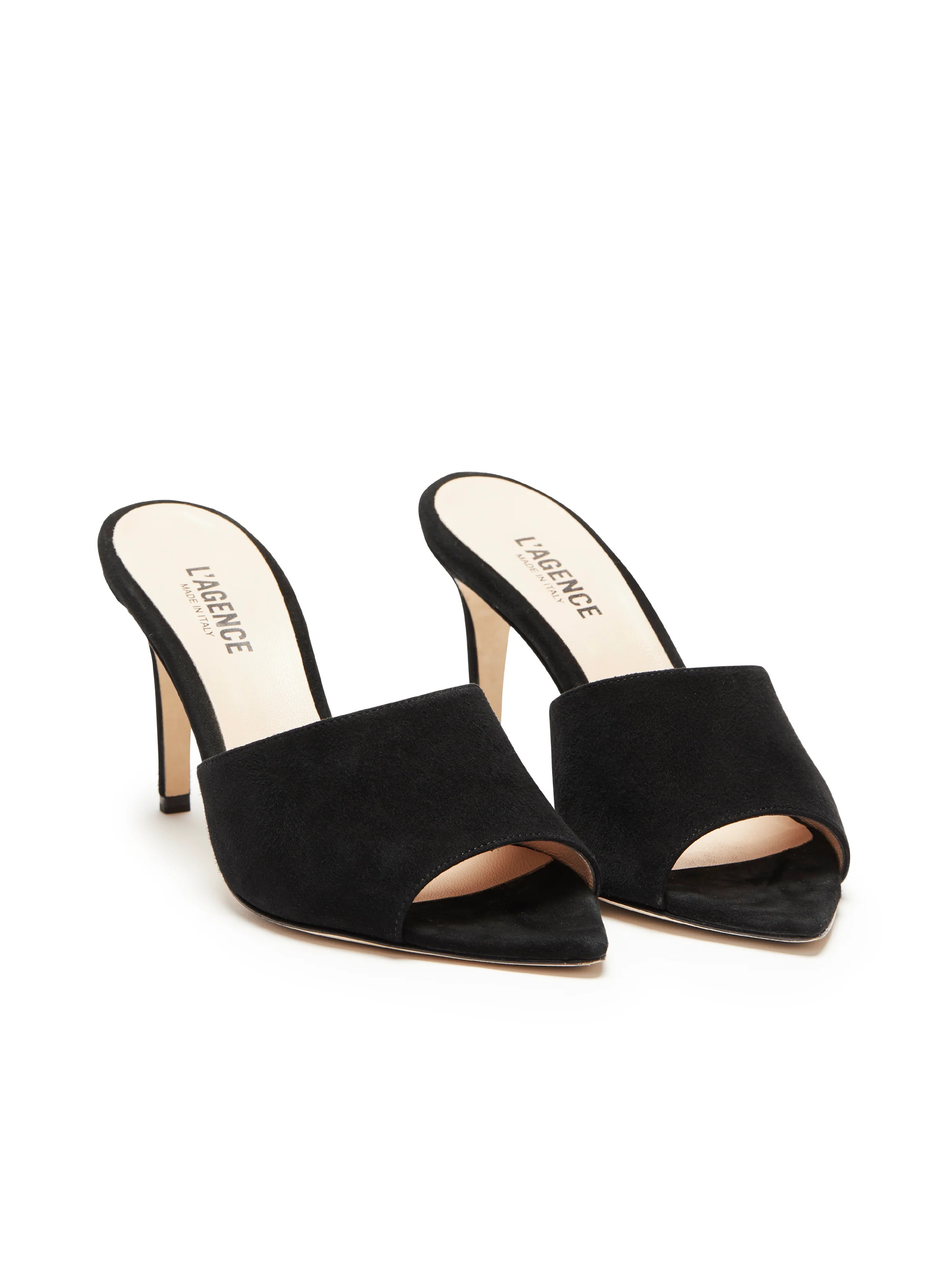 L'AGENCE Lolita Open Toe Mule In Black Suede | L'Agence