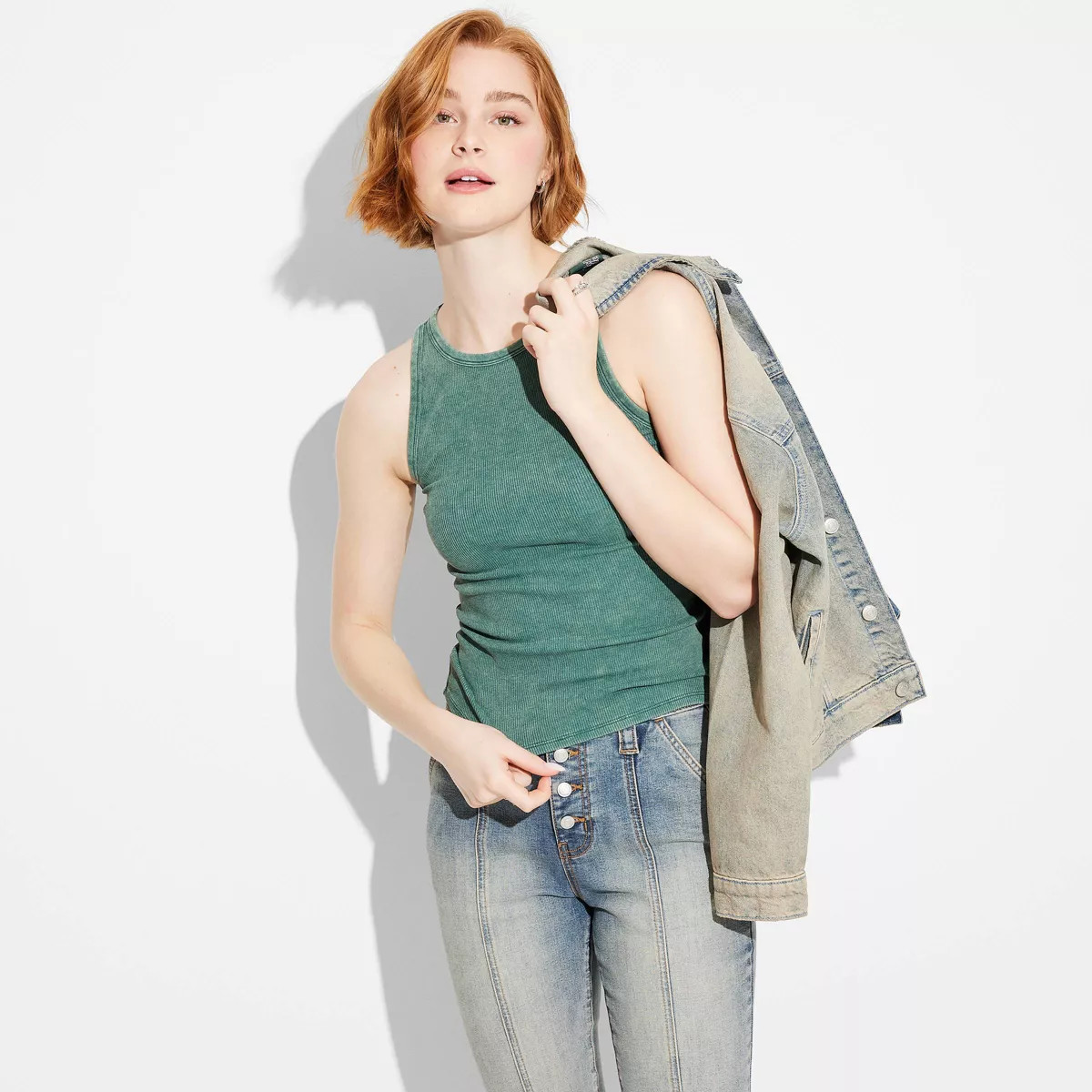 Women's Long Line Tank Top - Wild Fable™ Sage Green M: Highneck, Sleeveless, Cotton-Spandex Ble... | Target